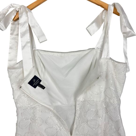 Adrianna Papell Tie Strap Lace Overlay Floral Midi Cocktail Dress White Size 16 - Picture 10 of 16